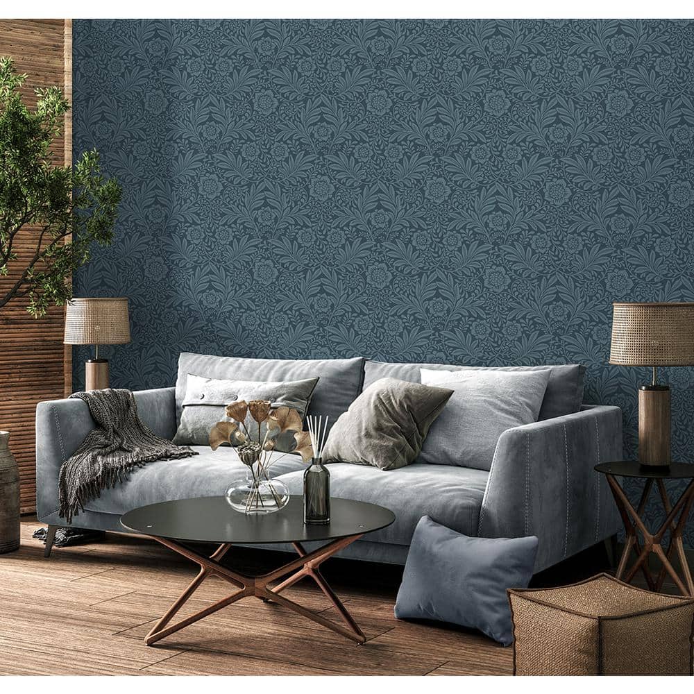 Camille Navy Damask Non-Woven Removable Wallpaper