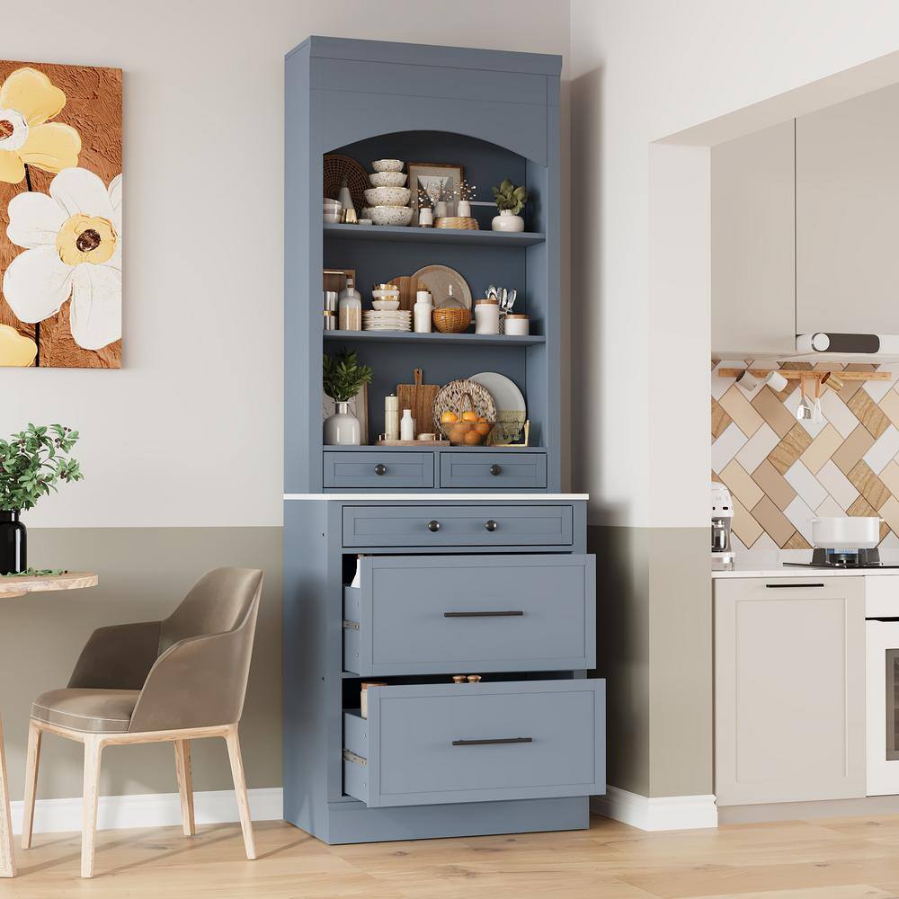 JUJABU 83.7 in. Freestanding Kitchen Pantry with Faux Marble Top