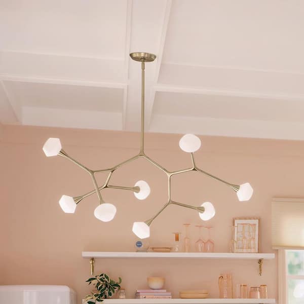 Cassius 52.5 in. 8-Light Champagne Bronze Soft Modern Dining Room Convertible Chandelier with Opal Glass