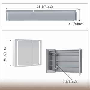 Vogue 36 in. W x 30 in. H Rectangular Silver Aluminum Recessed/Surface Mount Dimmable Medicine Cabinet with Mirror LED