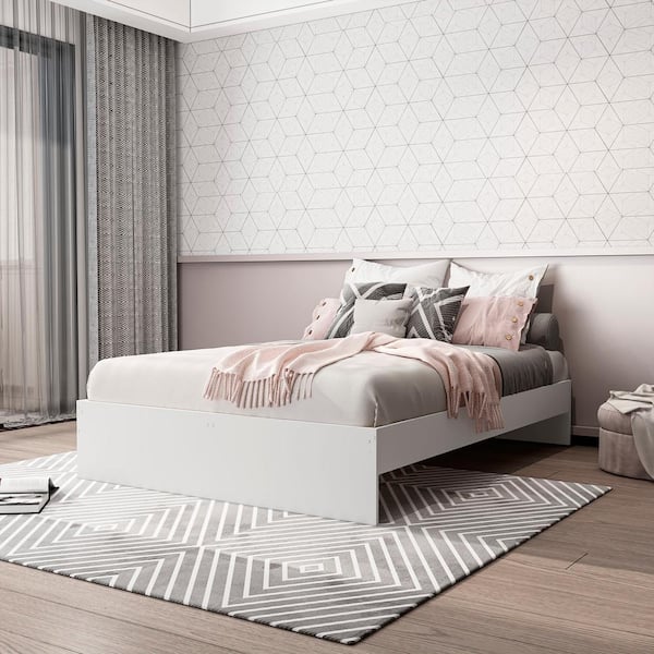 White Wood Frame Full Size Platform Bed
