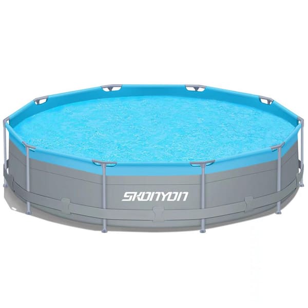 SKONYON 12 ft. x 30 in. D Round Soft-Sided Pool with Steel Metal Frame and Pump
