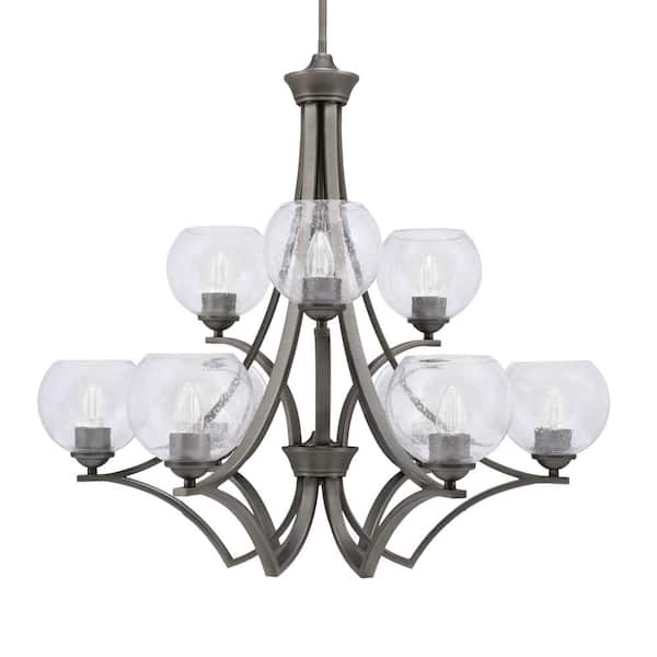 Unbranded Clevelend 9-Light Graphite Chandelier, Round Chandelier with 5.75 in. Clear Bubble Glass Shades, No bulbs included