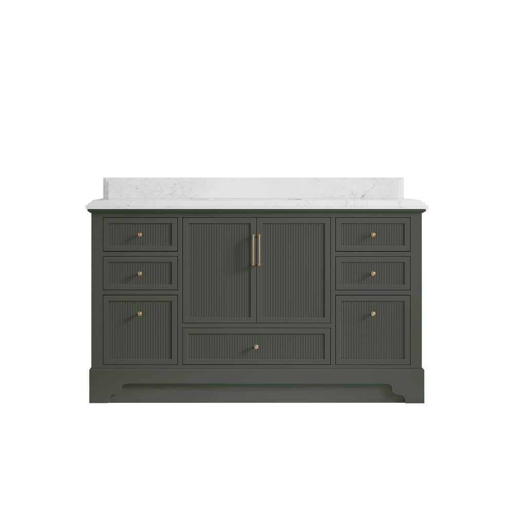 Alys 60 in. W x 22 in. D x 36 in. H Single Sink Bath Vanity in Pewter Green with 1.5 in. empira qt top price history on PriceWatchPro