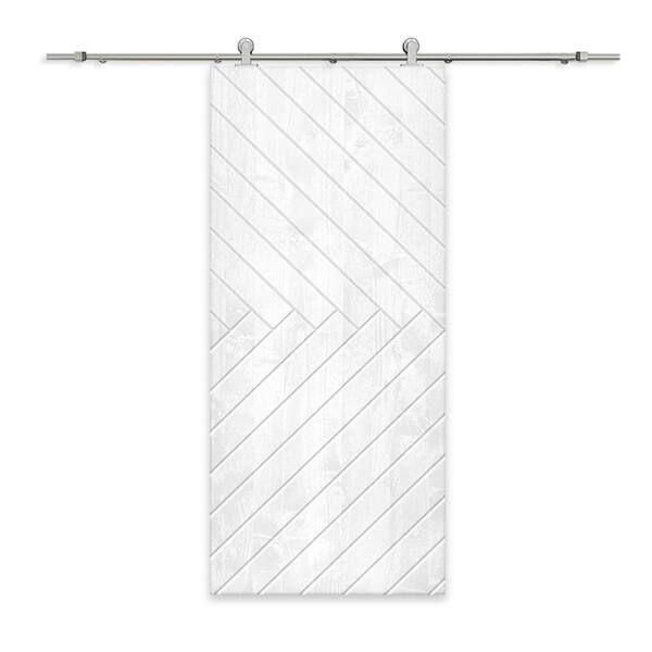 CALHOME 36 in. x 80 in. White Stained Pine Wood Modern Interior Sliding Barn Door with Hardware Kit