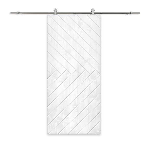 CALHOME 30 in. x 96 in. White Stained Pine Wood Modern Interior Sliding Barn Door with Hardware Kit