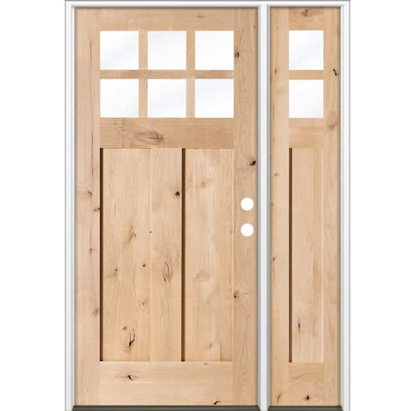 46 in. x 80 in. Knotty Alder Left-Hand/Inswing 6 Lite Beveled Clear Glass Unfinished Wood Prehung Front Door with RSL