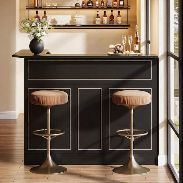 BYBLIGHT Kearsten 44.1 in. H Black L-Shaped Home Bar Unit, 3-Tier