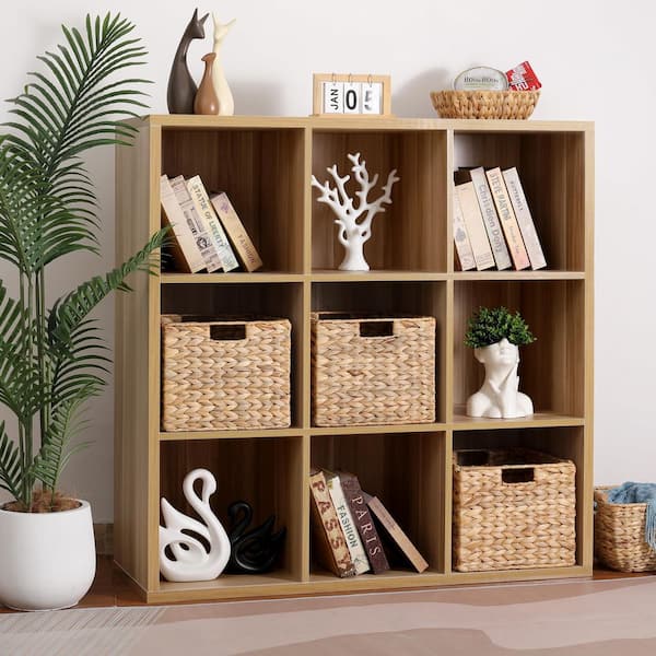 Wudkey 3-Piece Brown Storage Basket, Folding Cube Woven Wicker Baskets ...