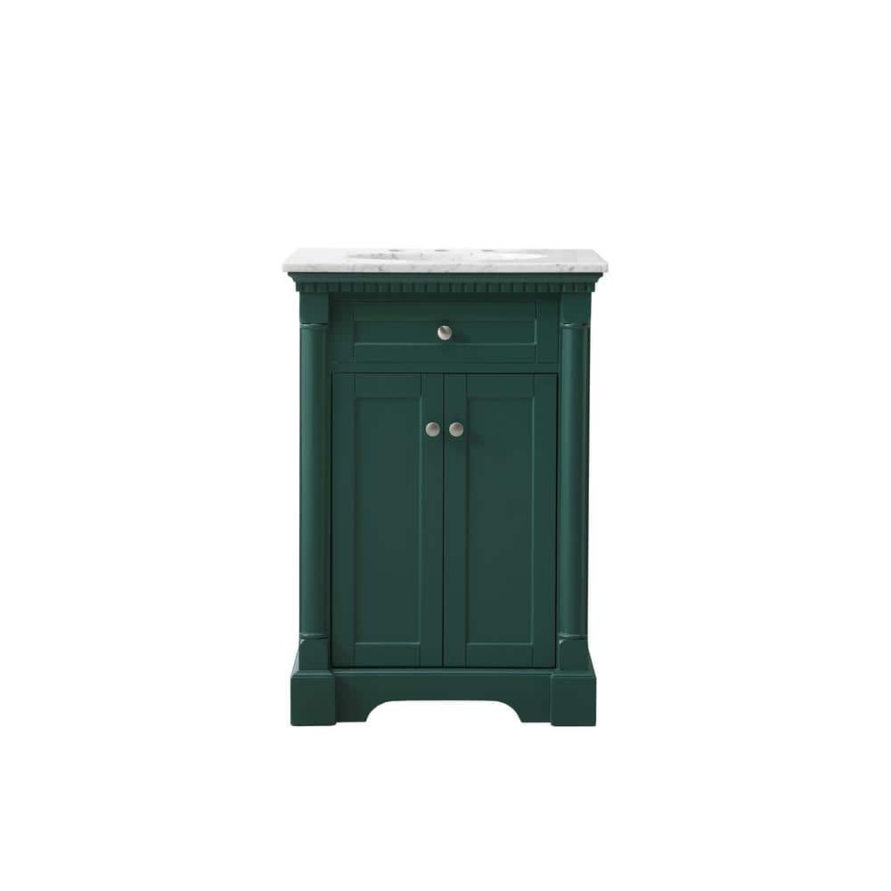 Timeless Home 24 in. W x 21.5 in. D x 35 in. H Single Bathroom Vanity in Green with White Marble