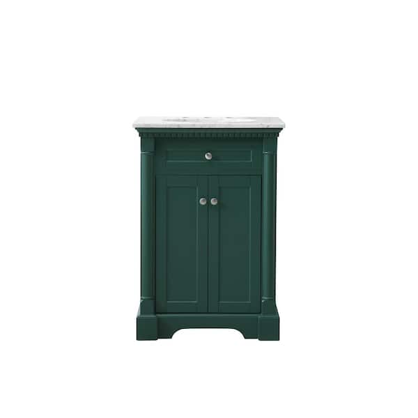 Unbranded Timeless Home 24 in. W x 21.5 in. D x 35 in. H Single Bathroom Vanity in Green with White Marble