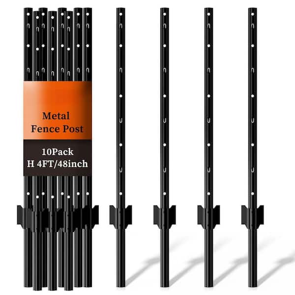 .N/A 4 ft. Heavy Duty Metal U-Post Fence Stakes, 10-Pack, No Dig, Black