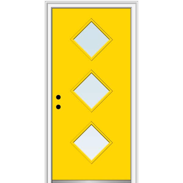 MMI Door 30 in. x 80 in. Aveline Low-E Glass Right-Hand Inswing 3-Lite Clear Painted Steel Prehung Front Door
