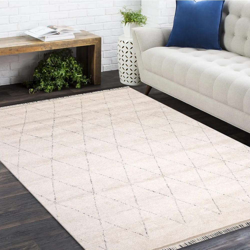 Ivory Wool-Viscose Blend Hand-Knotted Moroccan Shag Rug - 8' x 10'