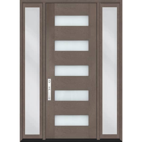 Regency 72 in. x 80 in. 5L Modern Frosted Glass RHIS Ashwd Fiberglass Prehung Front Door w/Dbl 16in.SL & 8011NKL Lockset