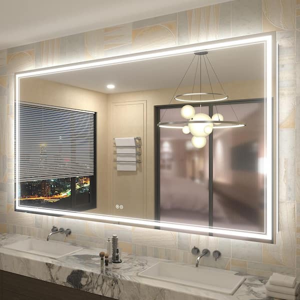 72 in. W x 40 in. H Rectangular Frameless UL Certified Front and Back LED Anti-Fog Tempered Wall Bathroom Vanity Mirror