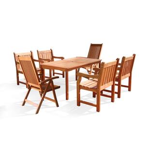 Roch Eucalyptus 7-Piece Patio Dining Set with 4 Slat-Back Armchairs and 2 Reclining Chairs
