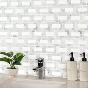 Bianco Dolomite 11 in. x 12. in. Polished Marble Mesh-Mounted Mosaic Floor and Wall Tile (10 sq. ft./Case)