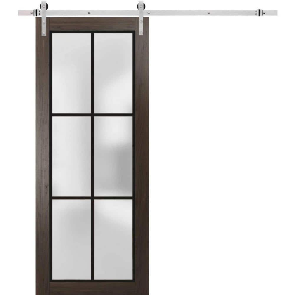 Assembly Required 28 in. x 80 in. 1-Panel Frosted Glass Chocolate Ash Solid Wood Sliding Barn Door with Hardware Kit price history on PriceWatchPro