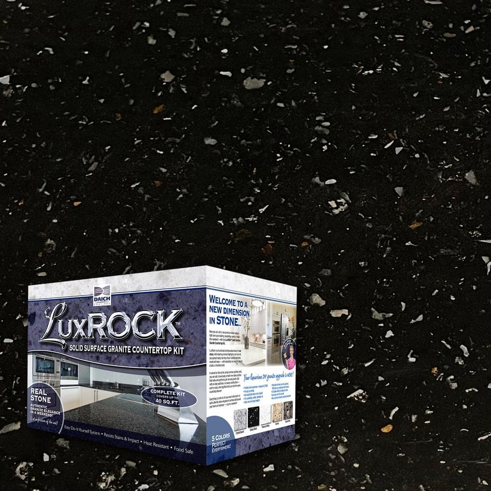 DAICH Lux Rock Solid Surface Granite Countertop Kit - 40 Sq.ft. - Galaxy Black, Black/stone -  LX-SSGU-GB-40