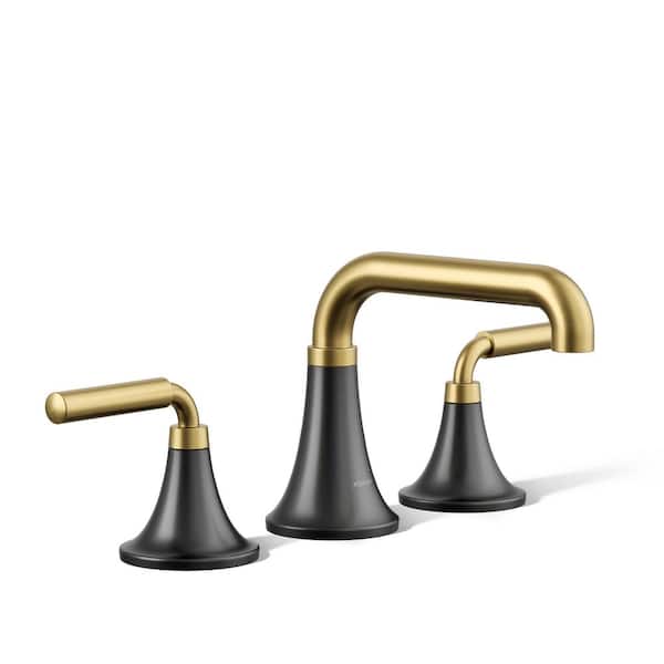 KOHLER Tone 8 in. Widespread Double Handle Bathroom Faucet in Matte Black with Moderne Brass
