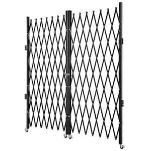 Double Folding Security Gate, 87 in. H x 150 in. W Black Steel Garden Fence Accordion Gate, 360° Rolling Barricade