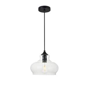 Timeless Home Dylan 1-Light Black Pendant with 9.4 in. W x 6.9 in. H Clear Glass Shade