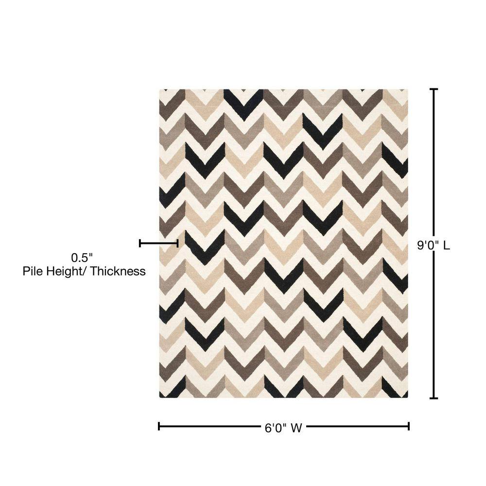 Ivory and Black Hand-Tufted Wool 6' x 9' Rectangular Area Rug