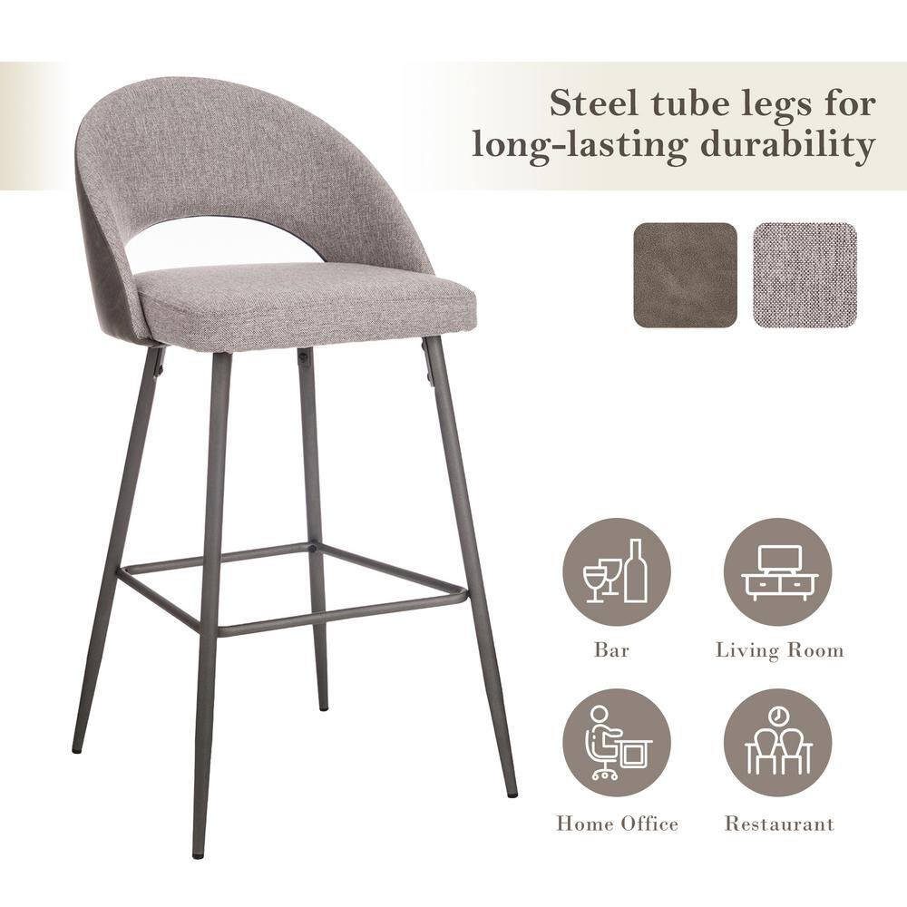 Contemporary Dark Gray Leatherette Barstool with Matte Metal Legs, Set of 2