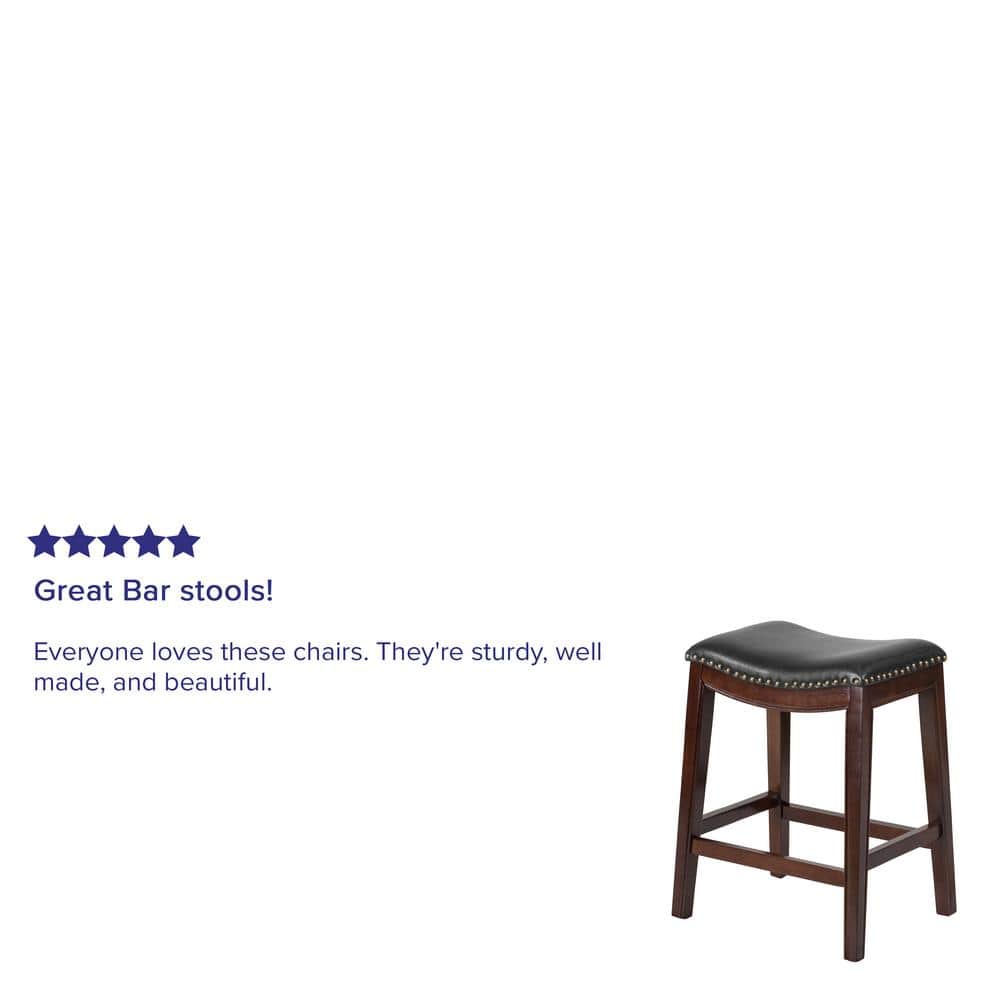 Elegant Backless Black Leather and Cappuccino Wood Counter Stool