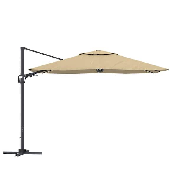 Clihome 11 ft. Square Cantilever Patio Umbrella with LED Light in Beige(without Umbrella Base)