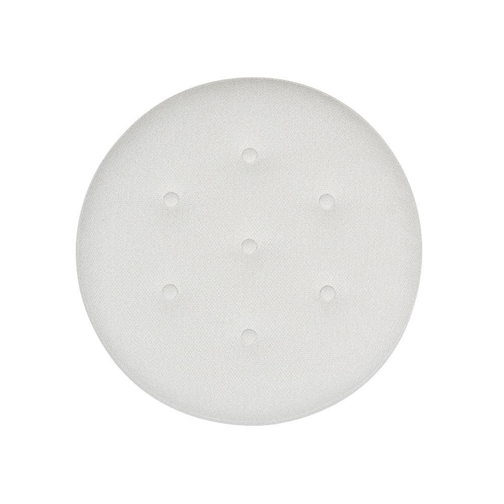 Alabaster Off-White Tufted Round Ottoman with Fringe