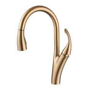 Single Handle Wall Mount Pull Down Sprayer Kitchen Faucet in Brushed Gold