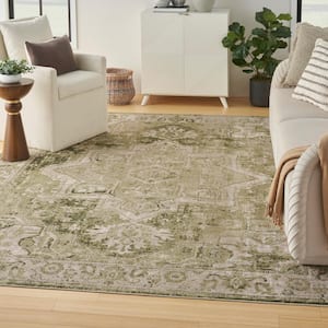 Astra Machine Washable Ivory Green 9 ft. x 12 ft. Center medallion Traditional Area Rug