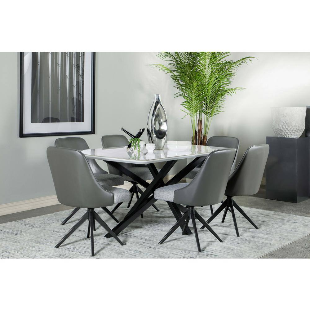 Contempo Chic Black & White Marble Ceramic 63" Dining Table