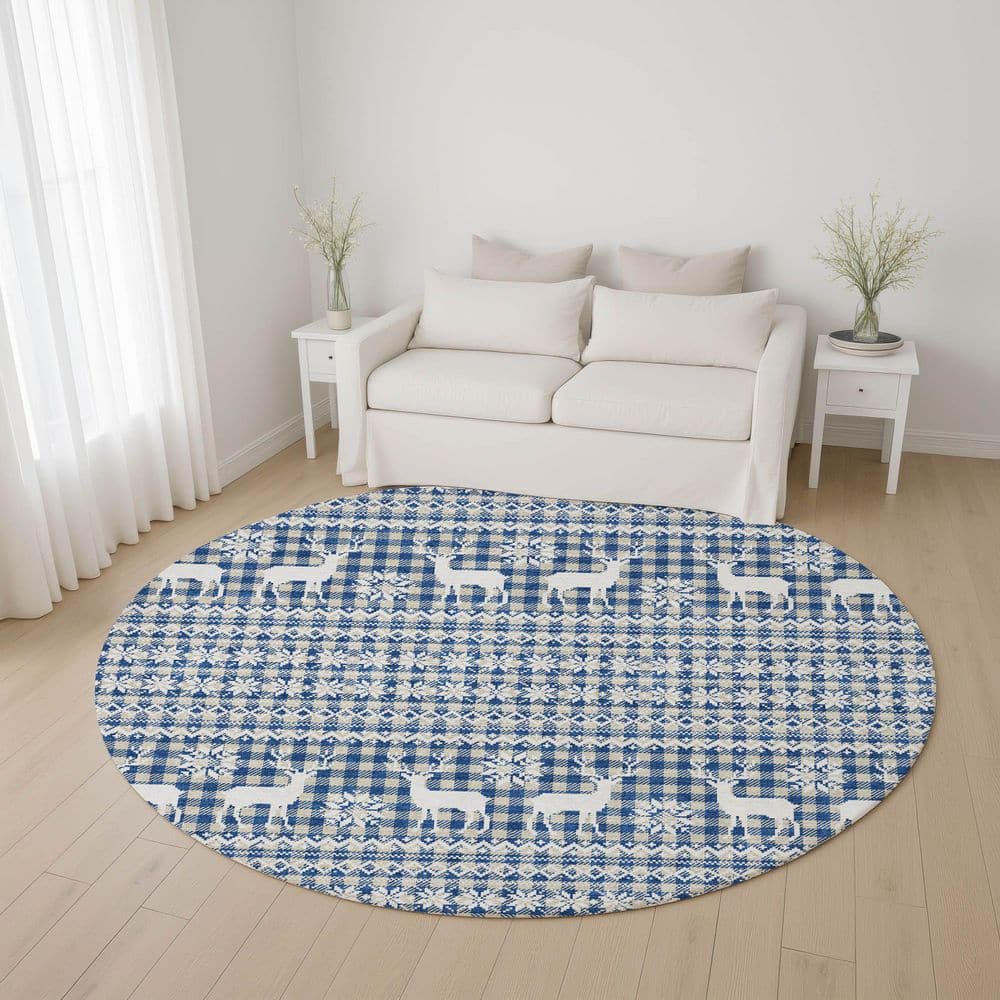 Mayfield Premium Machine Washable Abstract AMF1820 Navy 8 ft. x 8 ft. Round Rug price history on PriceWatchPro