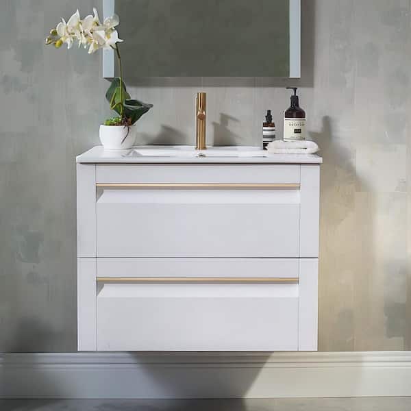 VAPSINT 30 in. W x 18.5 in. D x 24 in. H Single Bath Vanity in White with Ceramic Sink and Integrated Top