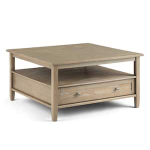Warm Shaker Solid Wood 36 in. Wide Square Transitional Coffee Table in Distressed Grey