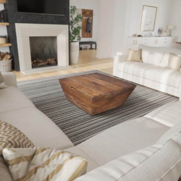 THE URBAN PORT Farmhouse Style 36 in. Brown Square Wood Coffee Table with 1 Drawer