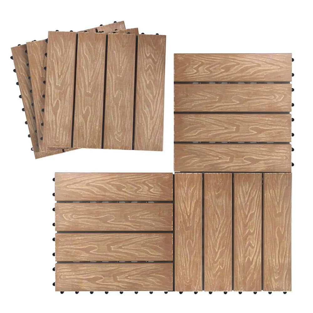 12 in. x 12 in. Teak Interlocking Patio Flooring Deck Tiles (6-Pieces)
