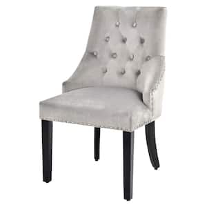 Gray Velvet Upholstered Tufted Armless Dining Chair w/Nailed Trim & Ring Pull