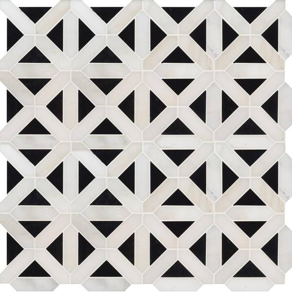 MSI - Retro Fretwork 12 in. x 12 in. x 0.38 in. Polished Marble Mesh-Mounted Mosaic Floor and Wall Tile (1 sq. ft./Case)
