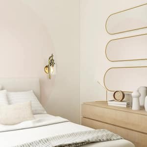 1-Light Brass Wall Sconce Modern Lantern Wall Light with Cylinder Clear Glass Shade for Bedroom Hallway Entryway