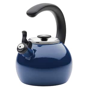 8-Cups, Navy Enamel on Steel Whistling Teakettle With Flip-Up Spout