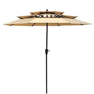 9 ft. 3-Tiers Metal Market Tilt Patio Umbrella in Tan with Crank and Wind Vents