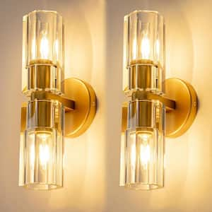 13 in. 2 Light Gold Wall Sconce with K9 Crystal Lampshade, Luxury Wall Light for Bedroom, Dining Room, Set of 2