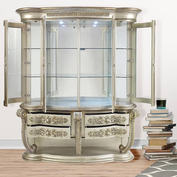 Acme Furniture Danae Champagne and Gold Finish 27 in. Display Cabinet with Glass Doors