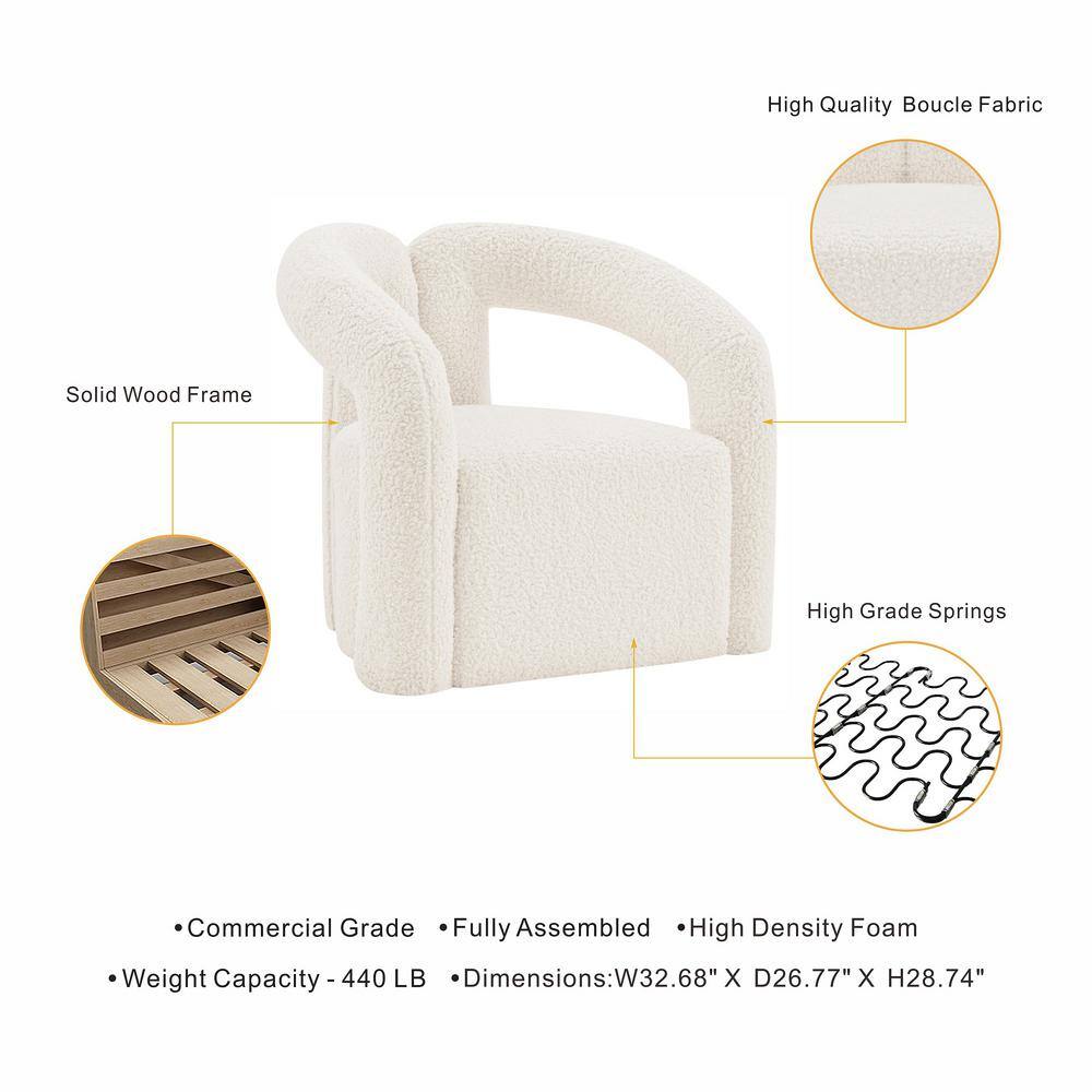 Cream Boucle Upholstered Modern Accent Chair with Pine Wood Frame
