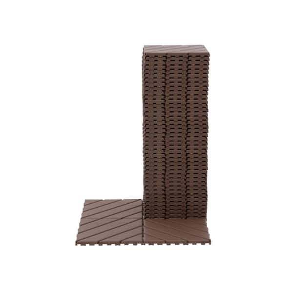 ITOPFOX 12 in. x 12 in. Square Brown Plastic Outdoor Interlocking Deck Tiles Waterproof All Weather Use (44-Pack)