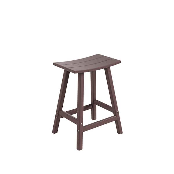 Franklin Dark Brown 24 in. Poly HDPE Fade Resistant Outdoor Patio Saddle Seat Counter Height Bar Stool